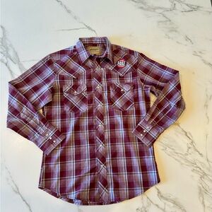 Wrangler Maroon and White Plaid Casual Shirt